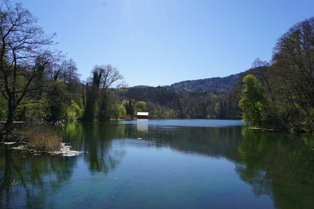 Hoeglwoerth castle and lakeの写真素材