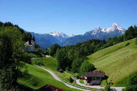 Watzmann behind Maria Gern churchの写真素材