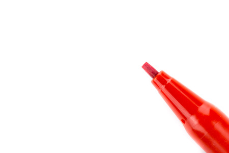 Red marker on white background from top view isolatedの写真素材