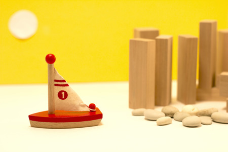 A small wooden boat off the coast of New Yorkの写真素材