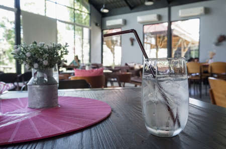 A glass of drinking water on table.の写真素材