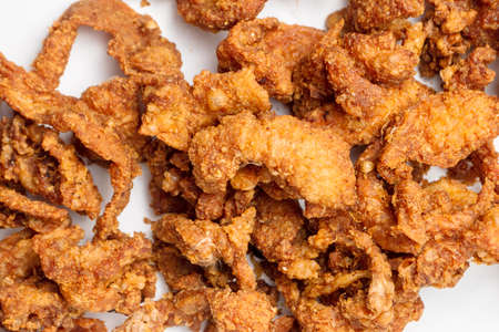 Close up Fried crispy chicken skin.の写真素材