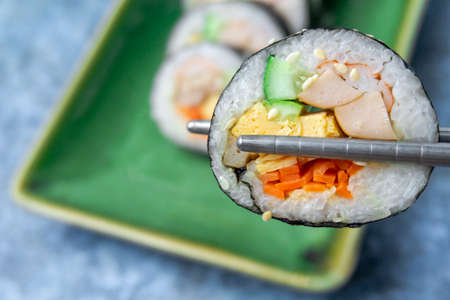 Korean food, Gimbap or Kimbap is seaweed rice rollの写真素材