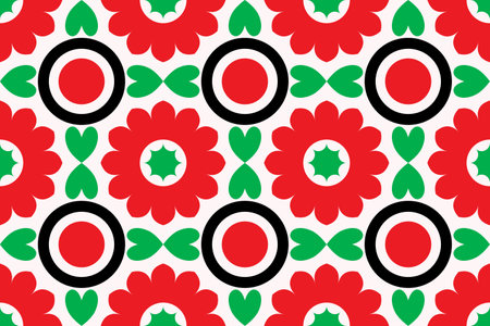 Seamless pattern with red and green flowers on a white backgroundのイラスト素材