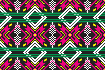Ethnic boho seamless pattern. Traditional ornament on the carpet. Aztec style. Tribal vector texture. Embroidery on fabric. Indian, Scandinavian, Gypsy, Mexican, African rug.のイラスト素材