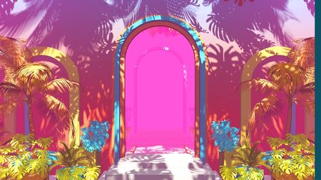 3D illustration Background for advertising and wallpaper in flat art style and abstract scene. 3D rendering in decorative conceptの写真素材