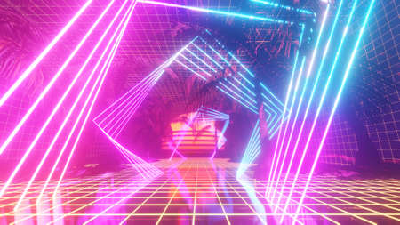 3D illustration Background for advertising and wallpaper in 80s retro and holographic scene. 3D rendering in decorative concept.の写真素材