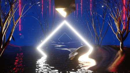 3D illustration Background for advertising and wallpaper in cyberpunk retro and sci fi art scene. 3D rendering in decorative concept.の写真素材