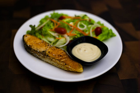 Salmon Salad On The TableBackgrounds for advertisements and wallpapers in food and cooking scenes. Actual images in decorating ideas.Backgrounds for advertisements and wallpapers in food and cooking scenes. Actual images in decorating ideas, .Backgrounds for advertisements and wallpapers in food and cooking scenes. Actual images in decorating ideas.の写真素材