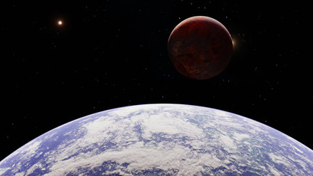 3D illustration Background for advertising and wallpaper in space and planet scene. 3D rendering in...