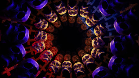 Night Of The Skull And Cross is motion footage for adventure films and cinematic in mystery hidden. Also good background for scene and titles, logos.の写真素材