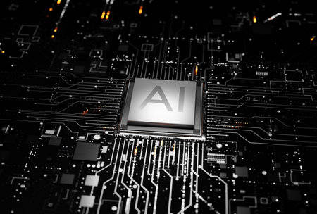 Digital Chip Active For AI, 3D illustration Background for advertising and wallpaper in sci fi and technology innovation scene. 3D rendering in decorative concept.の写真素材