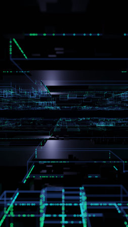 Digital Night City, 3D illustration Background for advertising and wallpaper in sci fi and...