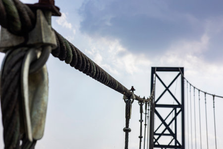 Suspension Bridge For Cross River, Background for advertising and wallpaper in structure and buildings scene.の写真素材
