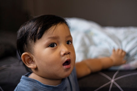Close Up Portrait Of Toddler, Background for advertising and wallpaper in kids and lifestyle scene.の写真素材
