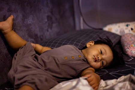 Child In Bed, Background for advertising and wallpaper in kids and lifestyle scene.