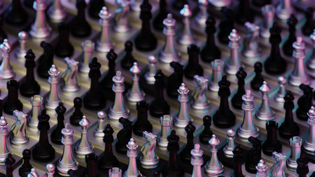 Battle Of Chess Pieces Seamless Pattern, 3D illustration Background for advertising and wallpaper in...
