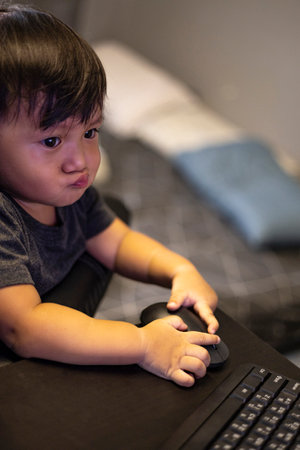 Boy Playing On Computer At Homeの写真素材