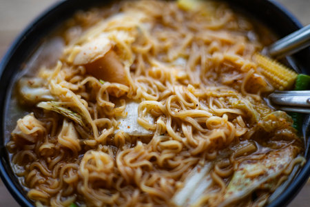 Instant Noodles, Tom Yum Kung Flavor, Background for advertising and wallpaper in culture and food scene.の写真素材