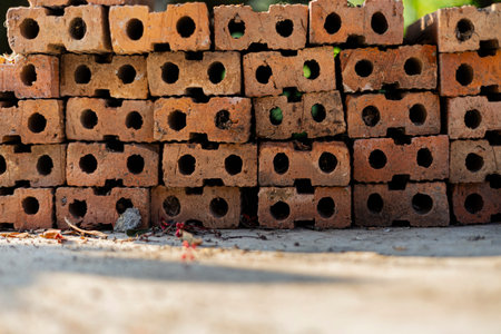 Close Up Of Burnt Clay Bricks, Background for advertising and wallpaper in nature and texture scene.