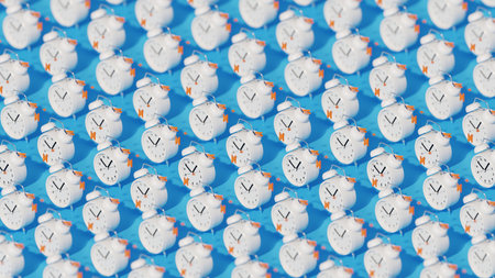 Alarm Clock Seamless Pattern, 3D illustration Background for advertising and wallpaper in pop art and technology scene. Also good backgroundの写真素材