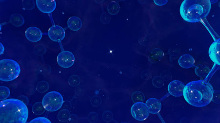 Nutrient molecules glowing in the deep blue sea, representing deep absorption and nourishment,...
