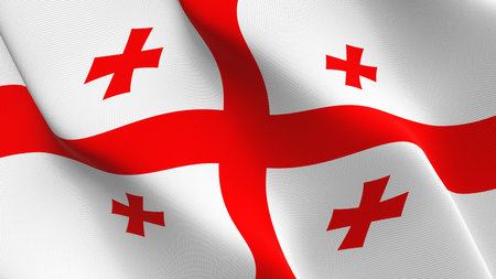 Georgia flag waving on wind. Georgian background fullscreen flag blowing on wind. Realistic fabric...
