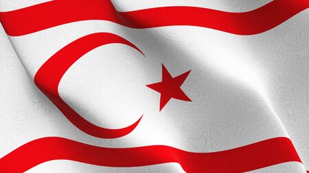 Turkish Republic of Northern Cyprus flag waving on wind. Northern Cypriot background fullscreen flag blowing on wind. Realistic fabric texture on elevator day.の写真素材