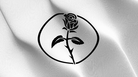 Anarchy Rosaleen flag waving on wind. Anarchy Rosaleen background fullscreen flag blowing on wind. Realistic fabric texture on elevator day.の写真素材