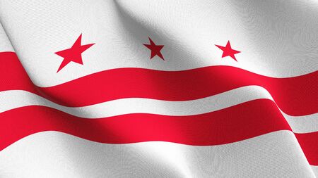 Washington DC Capitol flag waving on wind. United States of America Capitol Washington DC background fullscreen flag blowing on wind. Realistic fabric texture on elevator day.の写真素材