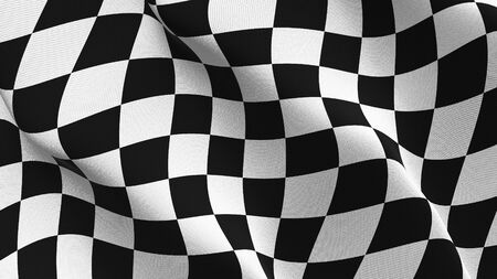 Finish line flag waving on wind.Finish line background fullscreen flag blowing on wind. Realistic fabric texture on elevator day.の写真素材