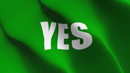 Yes flag waving on wind. Yes background fullscreen flag blowing on wind. Realistic fabric texture on elevator day.の写真素材