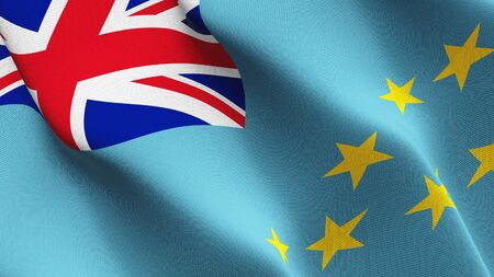 Tuvalu flag waving on wind. Tuvaluan background fullscreen flag blowing on wind. Realistic fabric texture on elevator day.の写真素材