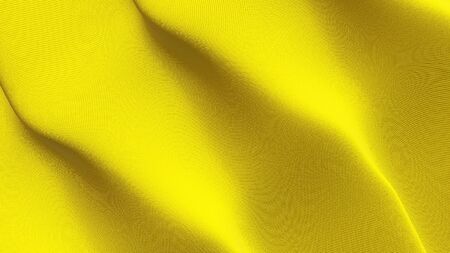 Yellow flag waving on wind. Yellow background fullscreen flag blowing on wind. Realistic fabric texture on elevator day.の写真素材