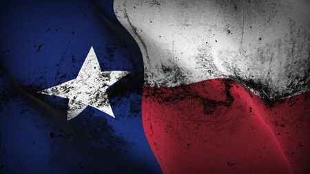 Texas US State grunge flag waving on wind. United States of America Texas dirty background fullscreen flag blowing on wind. Realistic fabric texture on elevator day.の写真素材