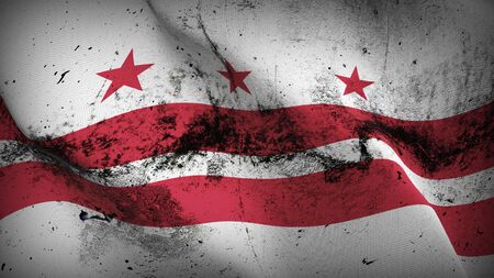 Washington DC Capitol grunge flag waving on wind. United States of America Capitol Washington DC dirty background fullscreen flag blowing on wind. Realistic fabric texture on elevator day.の写真素材