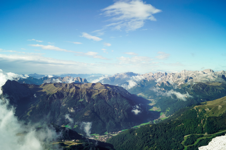 An atmospheric mountain view of Alps. Traveling and exploring the mountainsの写真素材