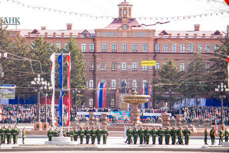 KHABAROVSK - MAY 9, 2016: Military Parade on 71th anniversary of Victory in Great Patriotic War on May 9, 2016 on Lenin Square in Khabarovsk, Russiaのeditorial素材
