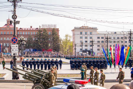 KHABAROVSK - MAY 9, 2016: Military Parade on 71th anniversary of Victory in Great Patriotic War on May 9, 2016 on Lenin Square in Khabarovsk, Russiaのeditorial素材