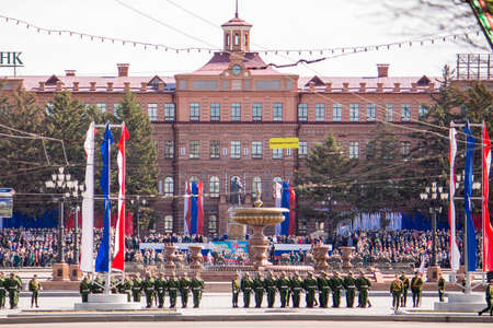 KHABAROVSK - MAY 9, 2016: Military Parade on 71th anniversary of Victory in Great Patriotic War on May 9, 2016 on Lenin Square in Khabarovsk, Russiaのeditorial素材