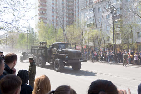 9 of may 2017 Khabarovsk, Russia. Military technique on the Victory Parade devoted to 72th anniversary of Great Patriotic War Endingのeditorial素材