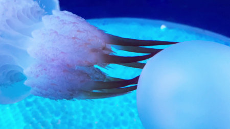 a Beautiful jellyfish swimming in seawater moving gentlyの写真素材