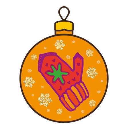 christmas ball with mitten and snowflakes drawn simple hand drawing iconのイラスト素材