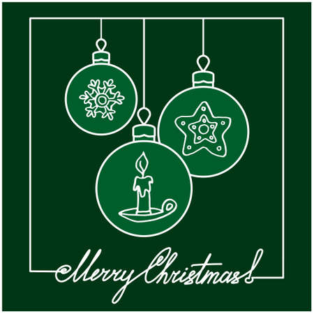 Three Christmas balls postcard - congratulation in dark green color with a white outline.のイラスト素材