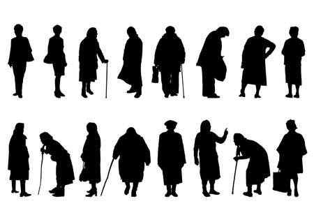 silhouettes of elderly women in different bendsのイラスト素材
