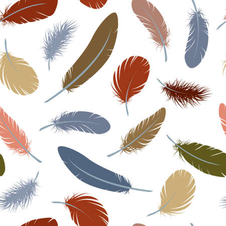colored feathers seamless pattern. vector pattern on a white backgroundのイラスト素材