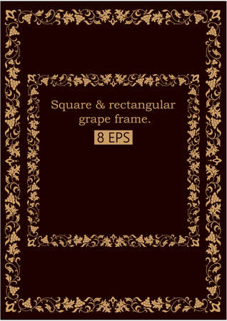 Grapes square and rectangle ornamental frame. The symbol of winemaking and Christianity on a red wine background. Vector clipart.のイラスト素材