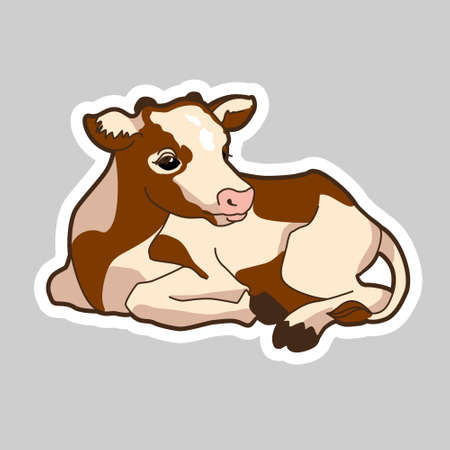 An innocent little calf is lying. Vector drawing for a Christmas nativity scene.のイラスト素材