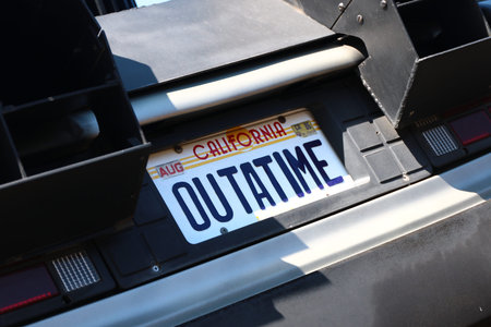 OSAKA, JAPAN-Feb 12, 2016: Photo of A replicathe of the Back to the Future DeLorean, one of the most...