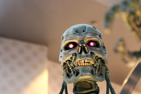 OSAKA, JAPAN-Feb 11, 2016: Photo of the t-800 Endoskeleton from the Terminator 3D, one of the most famous attraction at Universal Studios JAPAN, Osaka, Japan.のeditorial素材